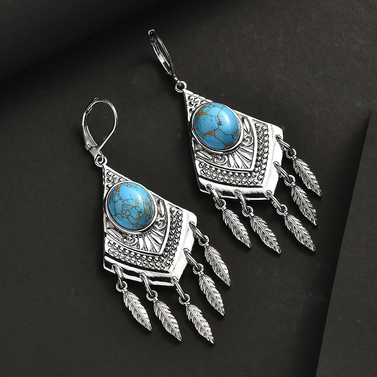 Mojave Blue Turquoise Dangling Earrings in Stainless Steel 10.50 ctw image number 1