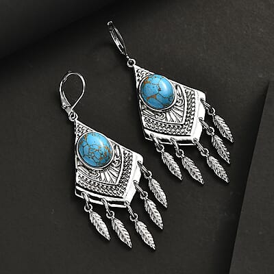 Mojave Blue Turquoise 10.50 ctw Dangling Earrings in Stainless Steel 