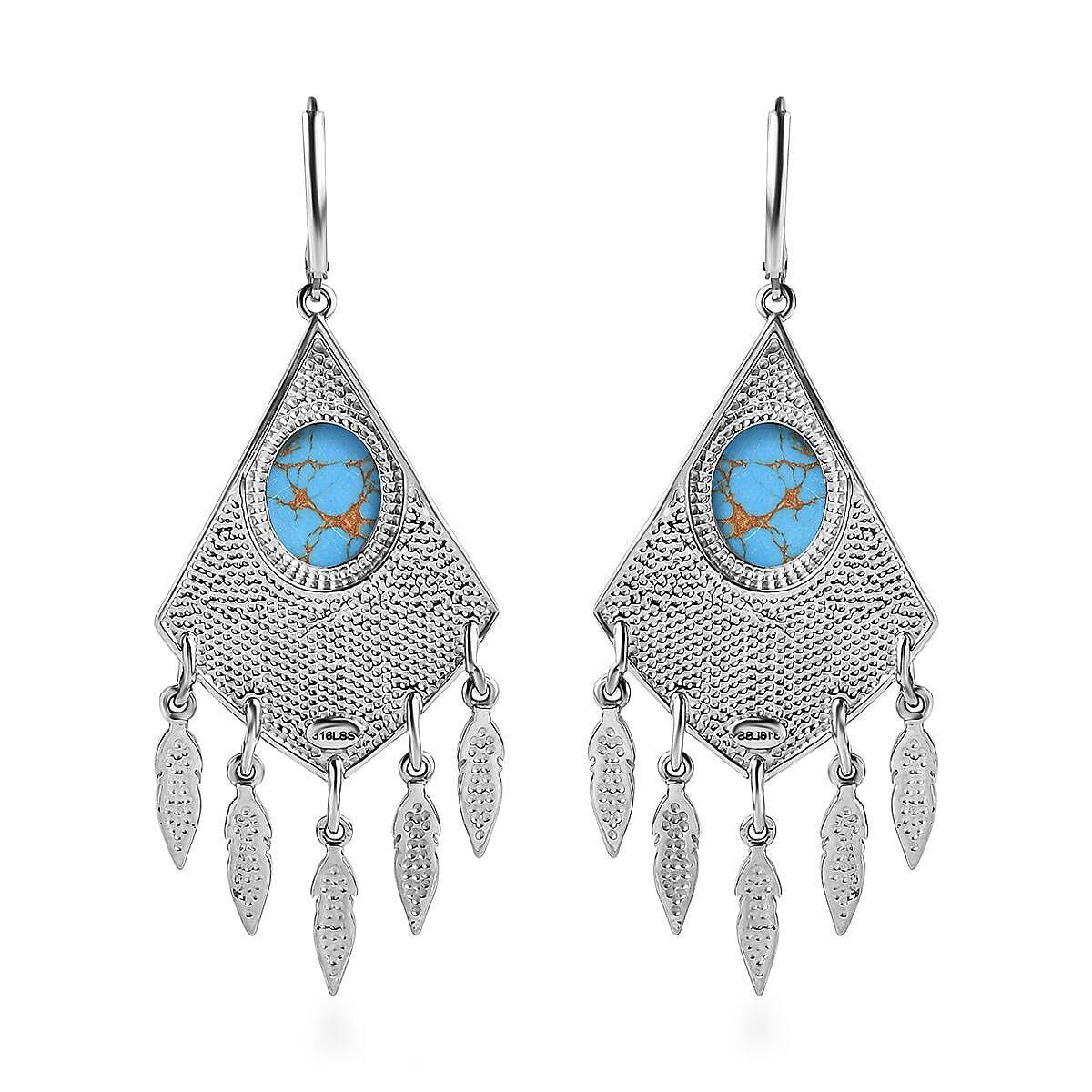 Mojave Blue Turquoise Dangling Earrings in Stainless Steel 10.50 ctw image number 3