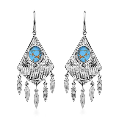 Mojave Blue Turquoise 10.50 ctw Dangling Earrings in Stainless Steel 