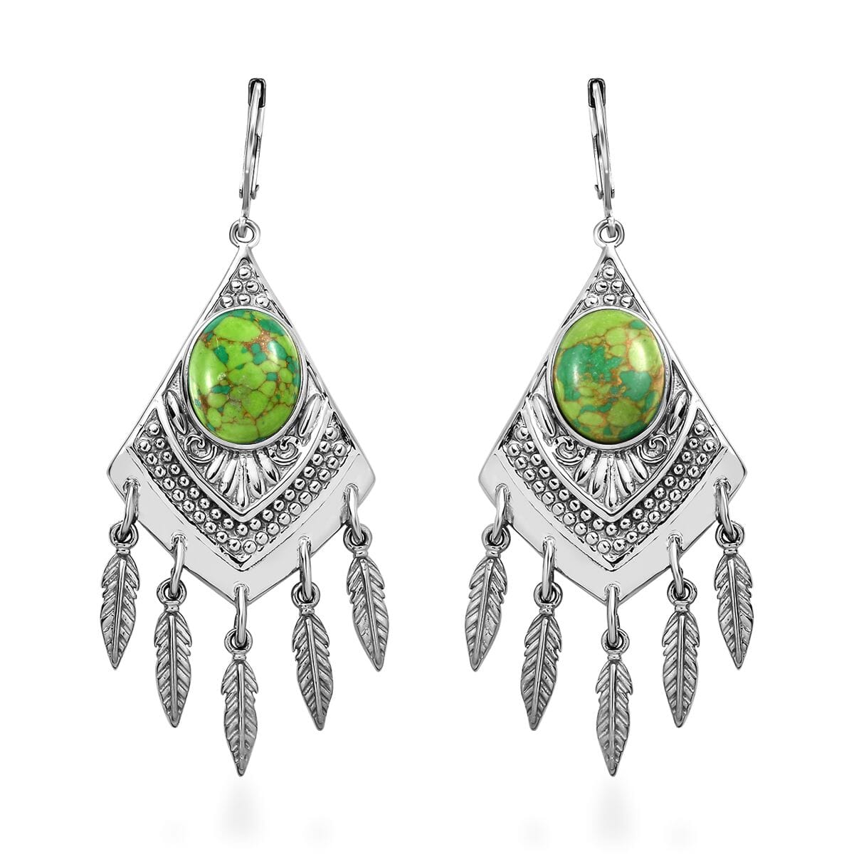 Mojave Green Turquoise 9.20 ctw Dangling Earrings in Stainless Steel  image number 0