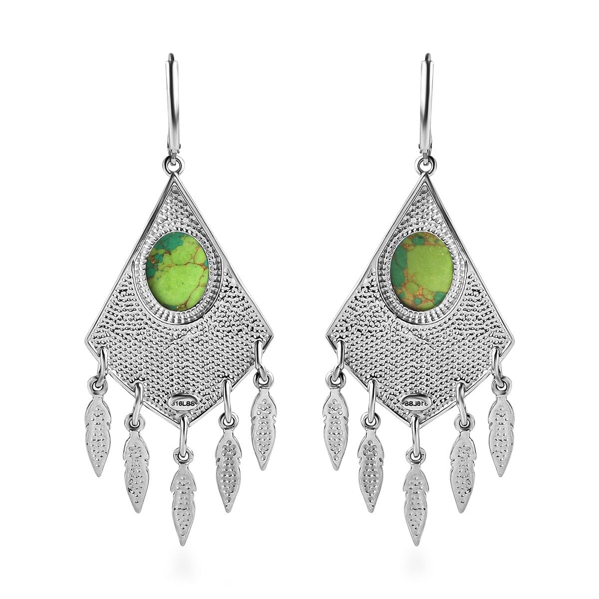 Mojave Green Turquoise 9.20 ctw Dangling Earrings in Stainless Steel  image number 3