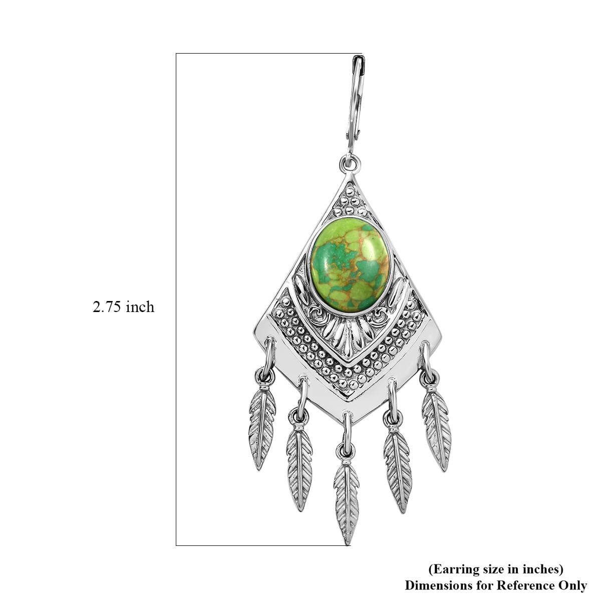Mojave Green Turquoise 9.20 ctw Dangling Earrings in Stainless Steel  image number 4