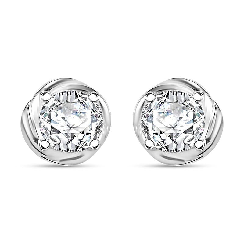 D'Joy Simulated Diamond Solitaire Stud Earrings in Sterling Silver