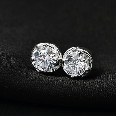 D'Joy Simulated Diamond Solitaire Stud Earrings in Sterling Silver