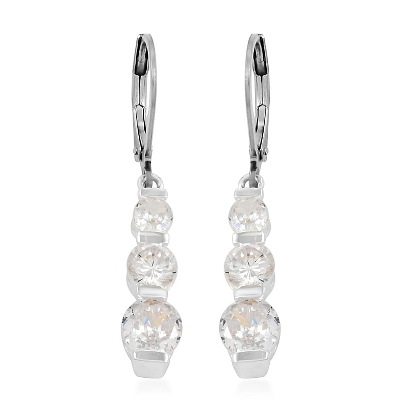 D'Joy Simulated Diamond 5.00 ctw Lever Back Earrings in Sterling Silver