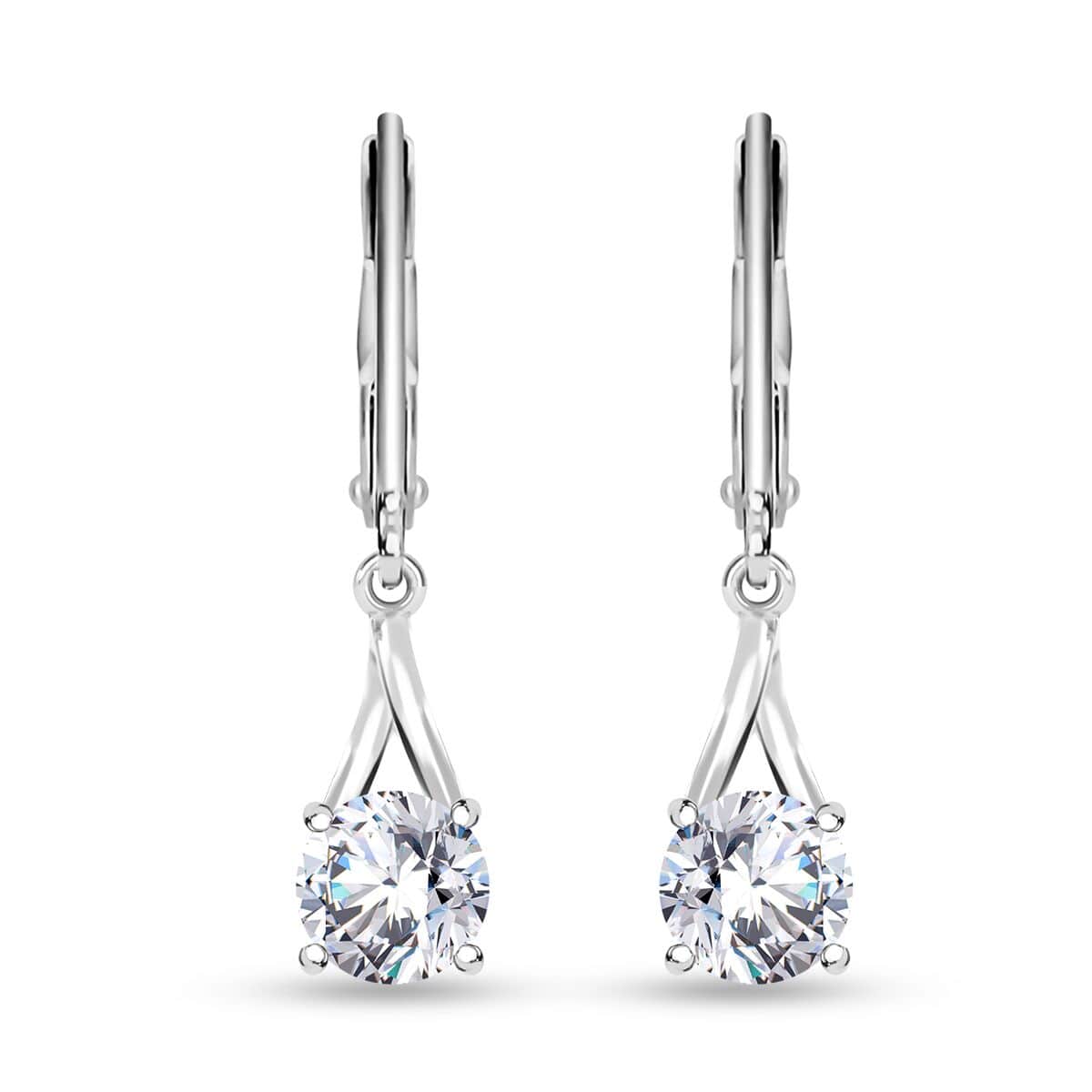 Simulated Diamond 2.75 ctw Solitaire Lever Back Earrings in Sterling Silver image number 0