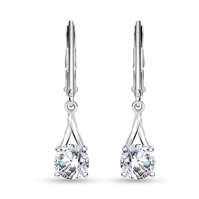 D'Joy Simulated Diamond 2.75 ctw Solitaire Lever Back Earrings in Sterling Silver
