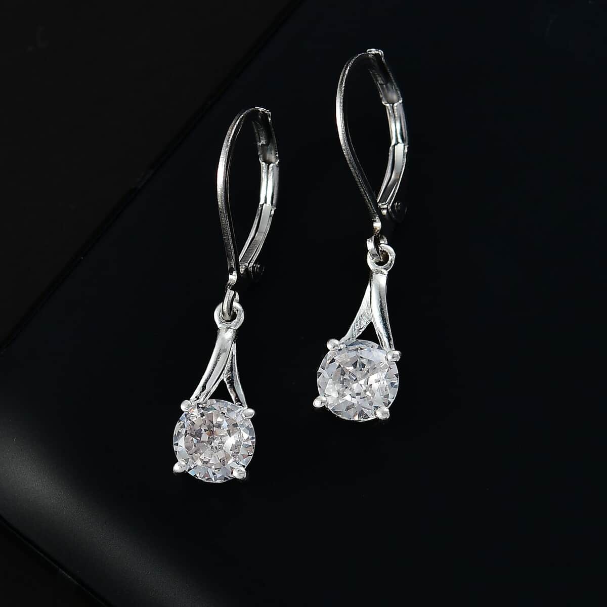 Simulated Diamond 2.75 ctw Solitaire Lever Back Earrings in Sterling Silver image number 1