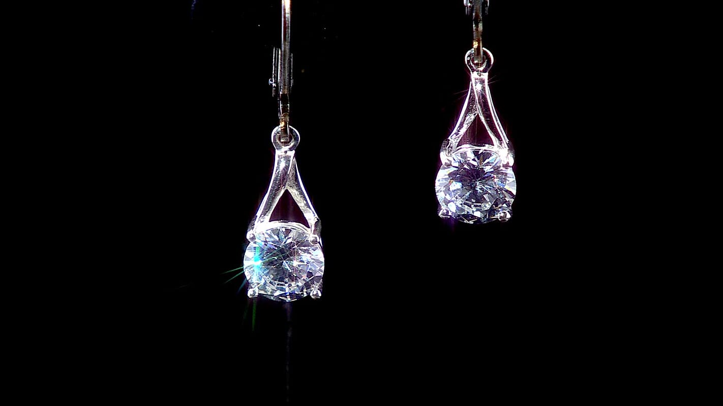 Simulated Diamond Solitaire Lever Back Earrings in Sterling Silver 2.75 ctw
