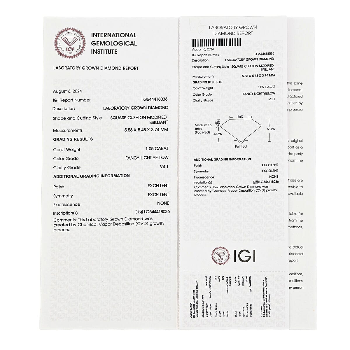 IGI Certified 1.00 ctw  Lab Grown Yellow Diamond Loose Gemstone &ndash; VS2 (Square Cushion Cut) image number 3