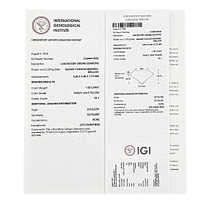 IGI Certified 1.00 ctw  Lab Grown Yellow Diamond Loose Gemstone &ndash; VS2 (Square Cushion Cut)