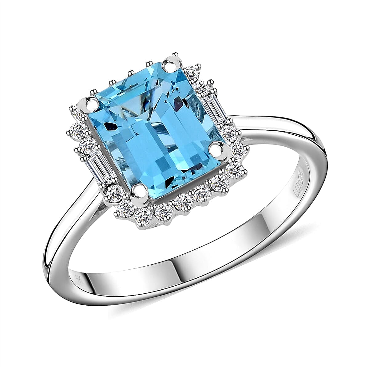Certified & Appraised AAA Santa Maria Aquamarine and G-H I2 Diamond 2.45 ctw Ring in 14K White Gold (Size 7.0) 4.20 Grams image number 0