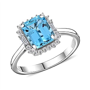 Certified & Appraised AAA Santa Maria Aquamarine and G-H I2 Diamond 2.45 ctw Ring in 14K White Gold (Size 7.0) 4.20 Grams