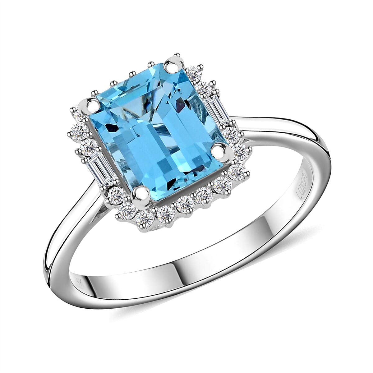 Certified & Appraised AAA Santa Maria Aquamarine and G-H I2 Diamond 2.45 ctw Ring in 14K White Gold (Size 8.0) 4.20 Grams image number 0