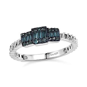D'Joy Blue Diamond 0.25 ctw Ring in Rhodium Over Sterling Silver (Size 9.0) 