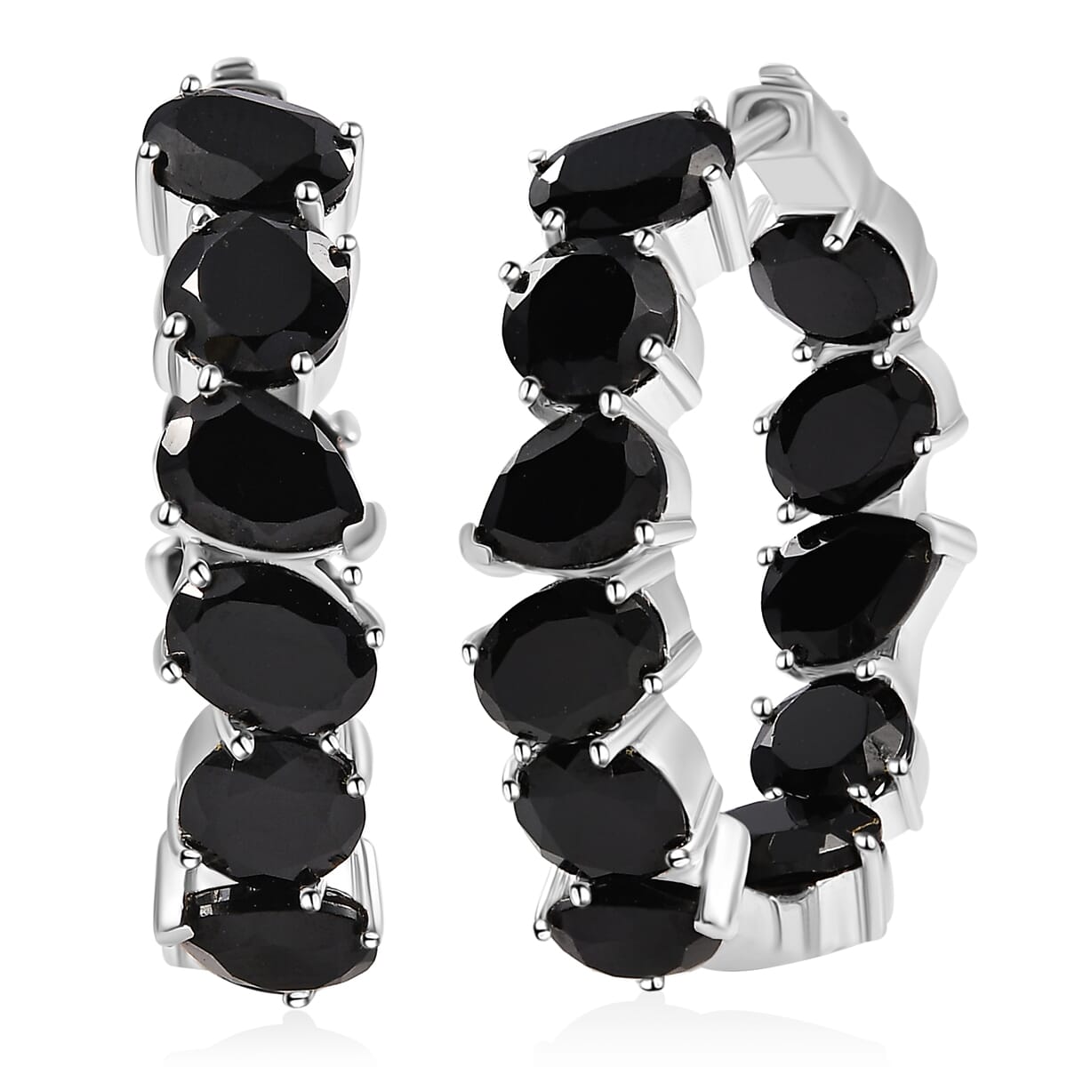 Karis Thai Black Spinel 22.55 ctw Hoop Earrings in Platinum Bond image number 0