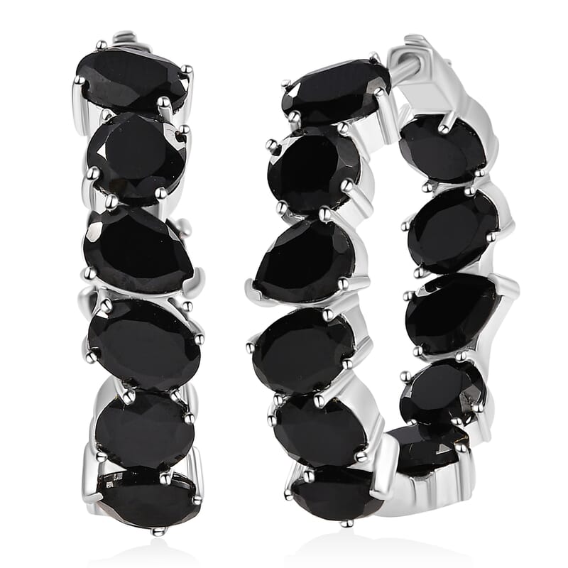 EverTrue Thai Black Spinel 22.55 ctw Hoop Earrings in Platinum Bond