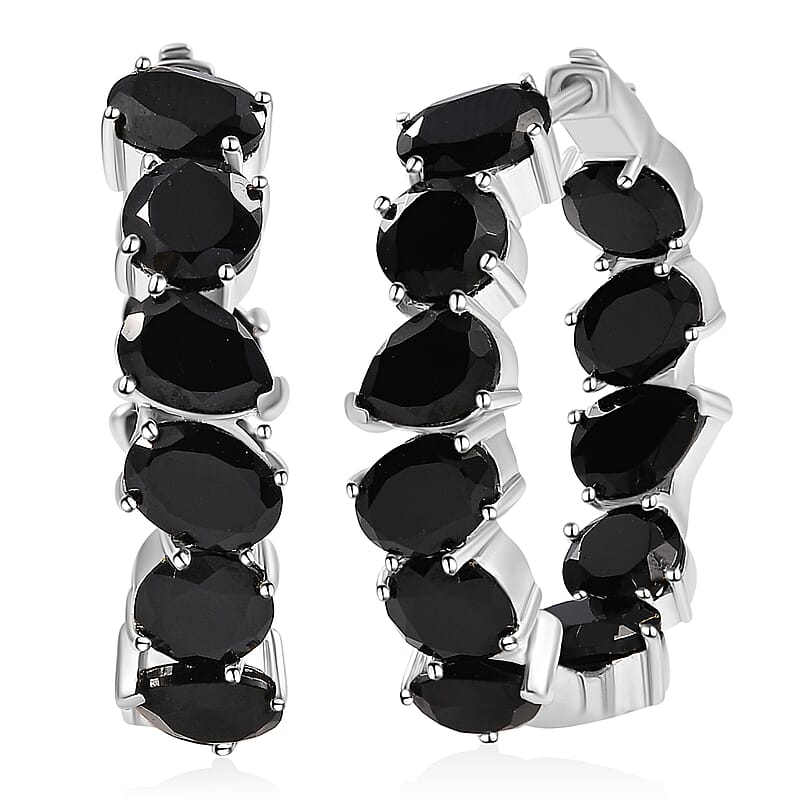 EverTrue Thai Black Spinel 22.55 ctw Hoop Earrings in Platinum Bond