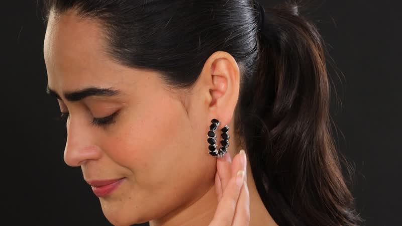 Ever True Thai Black Spinel 22.55 ctw Hoop Earrings in Platinum Bond