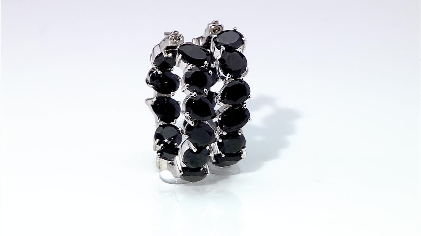 Ever True Thai Black Spinel 22.55 ctw Hoop Earrings in Platinum Bond