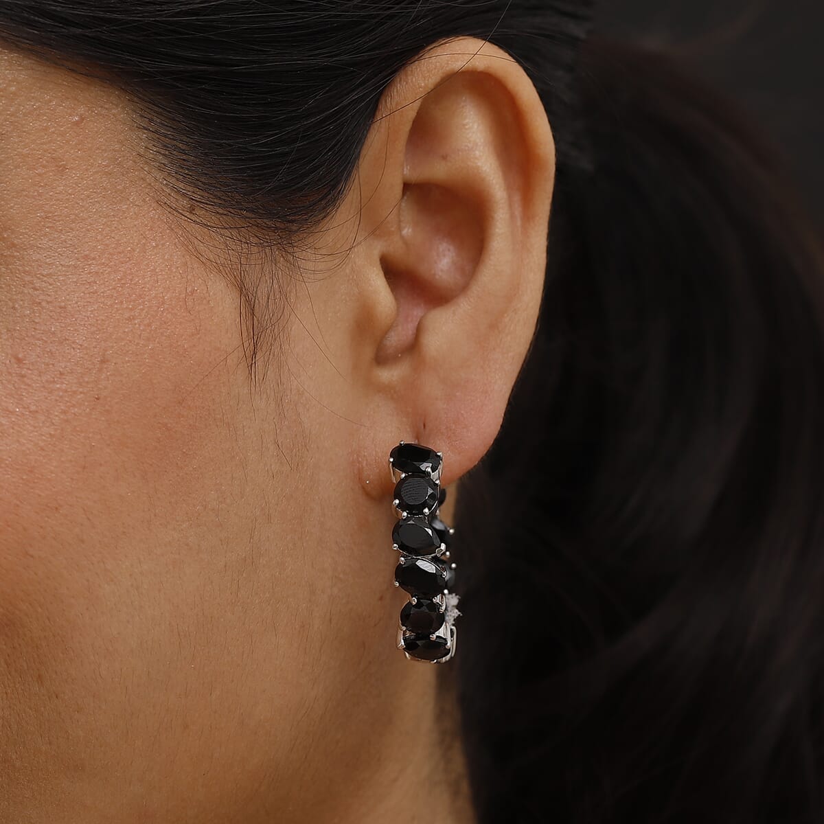 Karis Thai Black Spinel 22.55 ctw Hoop Earrings in Platinum Bond image number 2