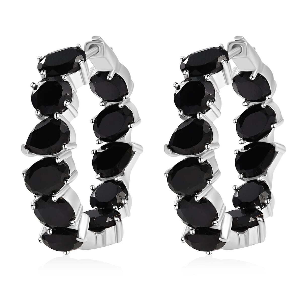 Karis Thai Black Spinel 22.55 ctw Hoop Earrings in Platinum Bond image number 3