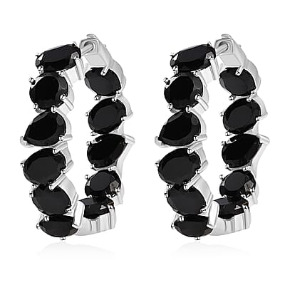 EverTrue Thai Black Spinel 22.55 ctw Hoop Earrings in Platinum Bond