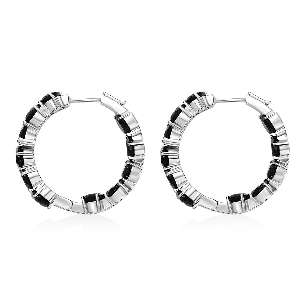 Karis Thai Black Spinel 22.55 ctw Hoop Earrings in Platinum Bond image number 4