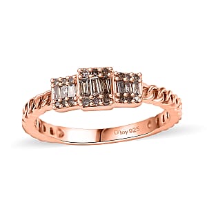 D'Joy Natural Champagne Diamond 0.25 ctw Ring in 18K Vermeil Rose Gold Over Sterling Silver (Size 8.0) 