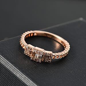 D'Joy Natural Champagne Diamond 0.25 ctw Ring in 18K Vermeil Rose Gold Over Sterling Silver (Size 8.0) 
