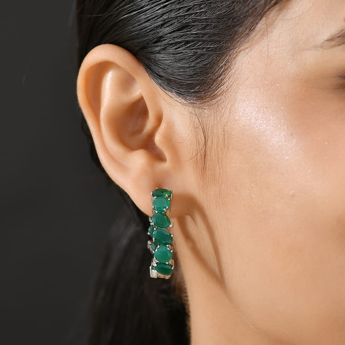 Ever True Green Onyx 17.15 ctw Earrings in Platinum Bond  image number 2