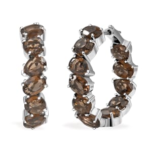 Ever True Brazilian Smoky Quartz 17.30 ctw Hoop Earring in Platinum Bond 