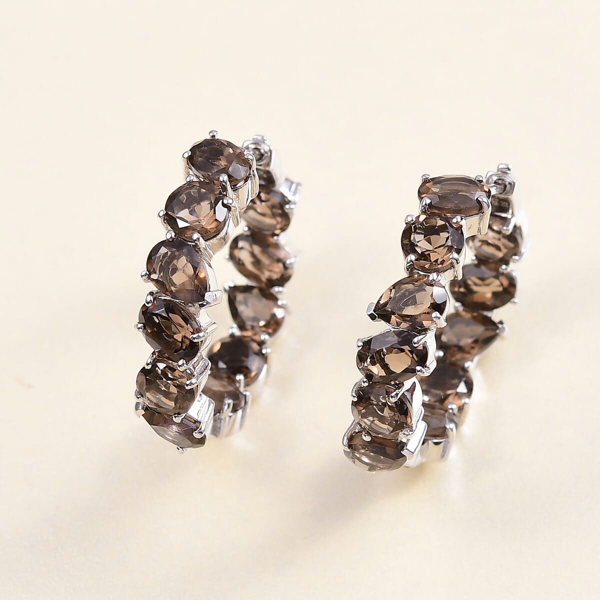 Ever True Brazilian Smoky Quartz 17.30 ctw Hoop Earring in Platinum Bond  image number 1
