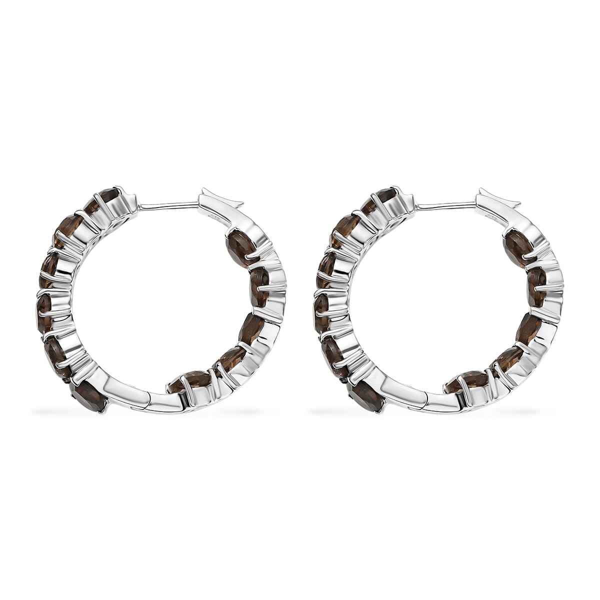 Ever True Brazilian Smoky Quartz 17.30 ctw Hoop Earring in Platinum Bond  image number 3