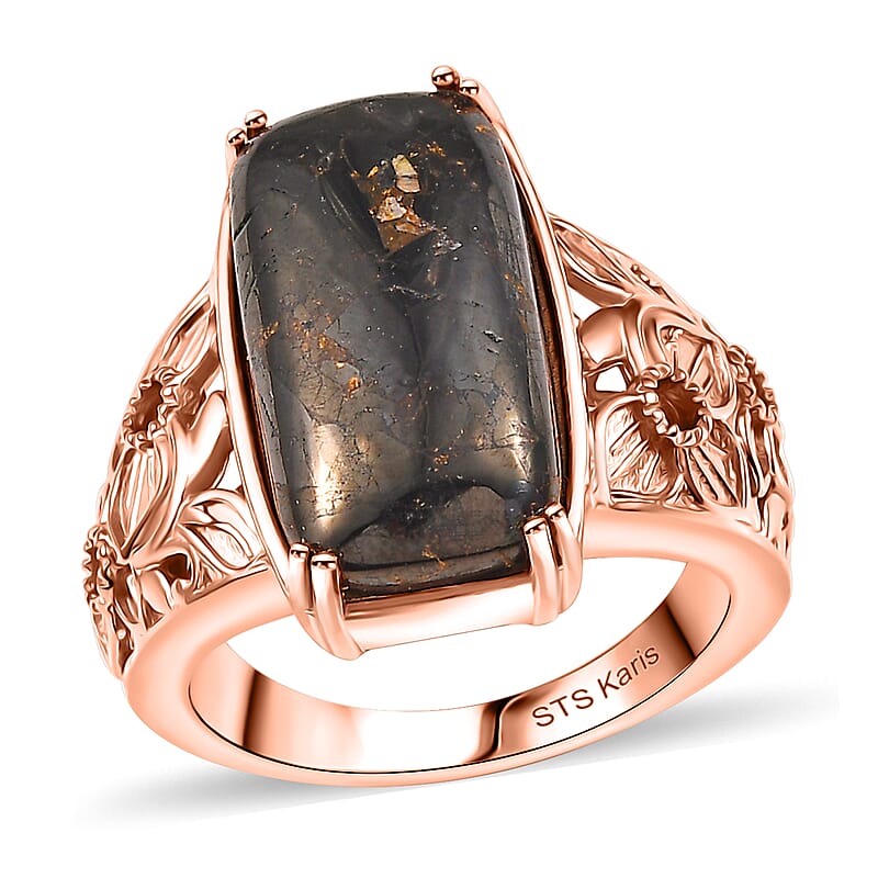 Karis Matrix Silver Shungite 7.40 ctw Solitaire Ring in 18K RG Plated (Size 10.0)