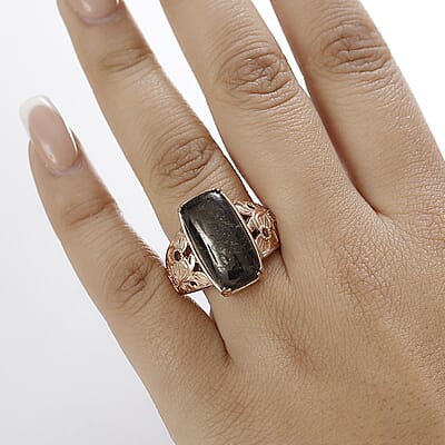 Karis Matrix Silver Shungite 7.40 ctw Solitaire Ring in 18K RG Plated (Size 10.0)