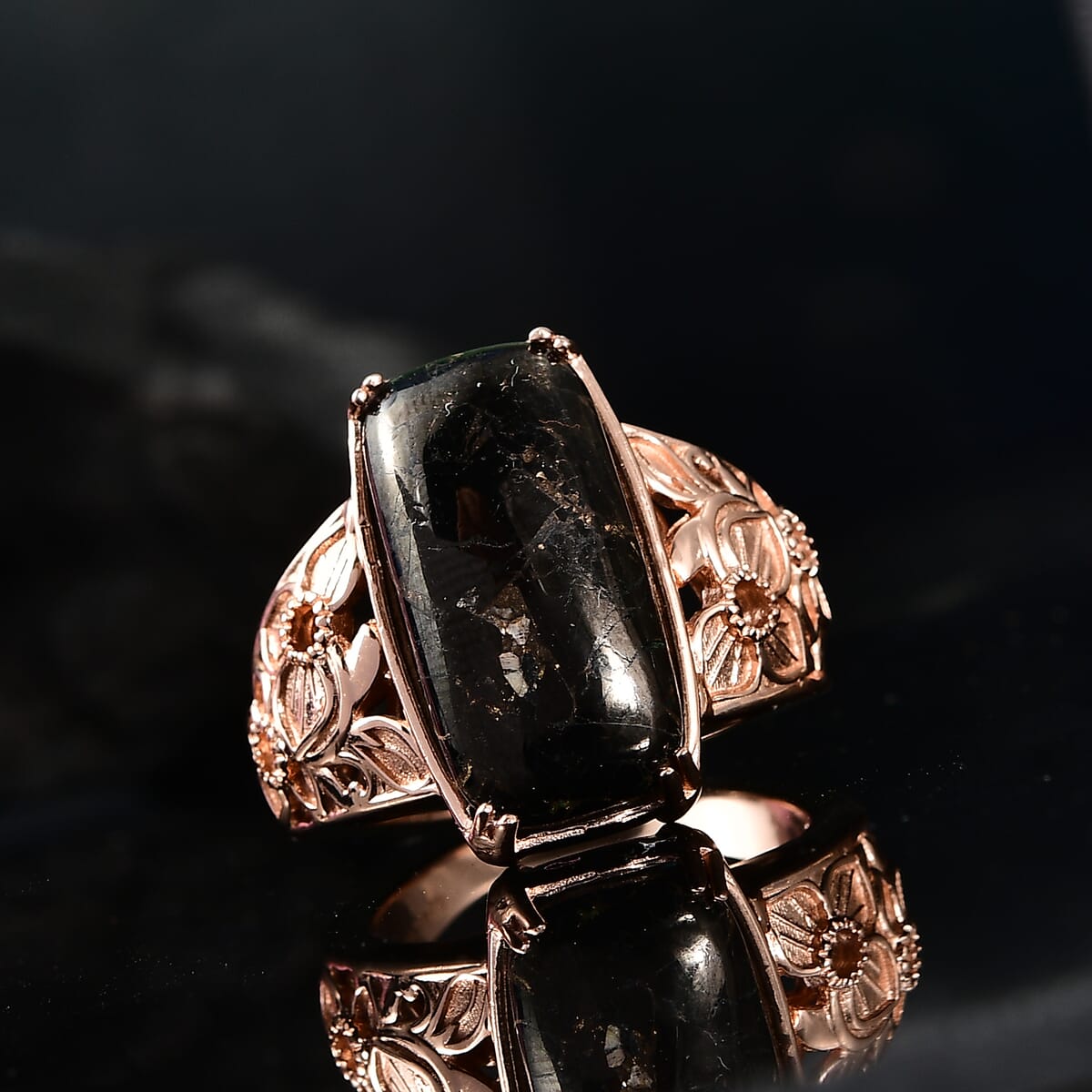 Karis Matrix Silver Shungite 7.40 ctw Solitaire Ring in 18K RG Plated (Size 9.0) image number 1