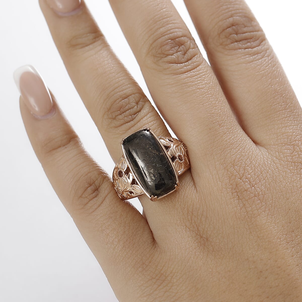 Karis Matrix Silver Shungite 7.40 ctw Solitaire Ring in 18K RG Plated (Size 9.0) image number 2