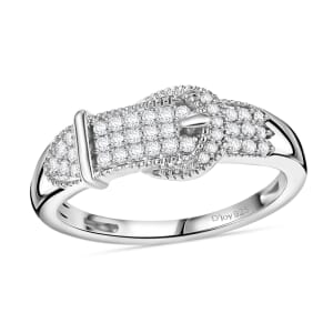D'Joy Diamond 0.25 ctw Buckle Ring in Rhodium Over Sterling Silver (Size 10.0) 