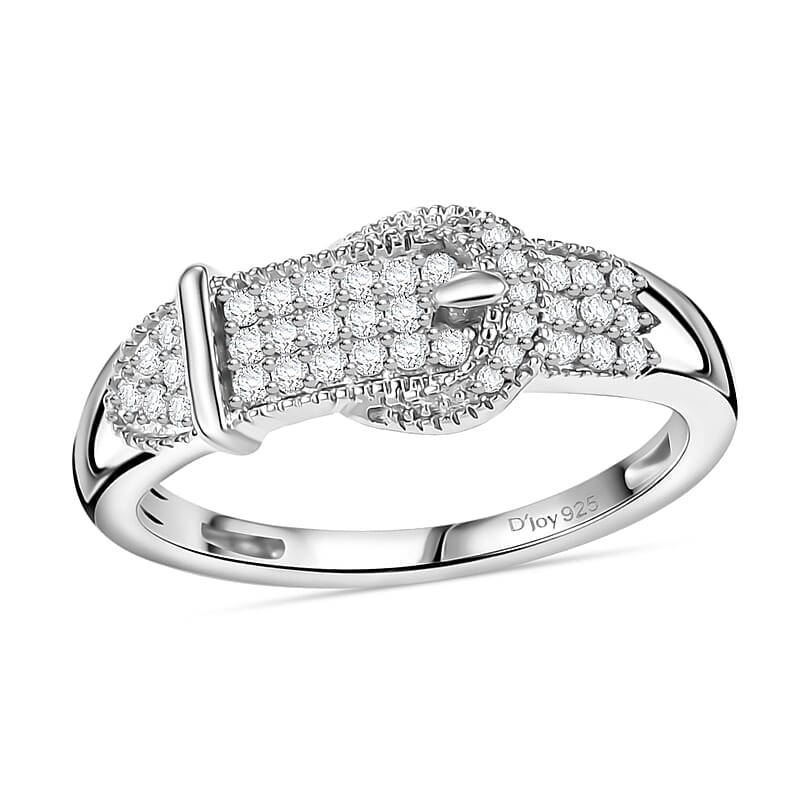 D'Joy Diamond 0.25 ctw Buckle Ring in Rhodium Over Sterling Silver (Size 10.0) 