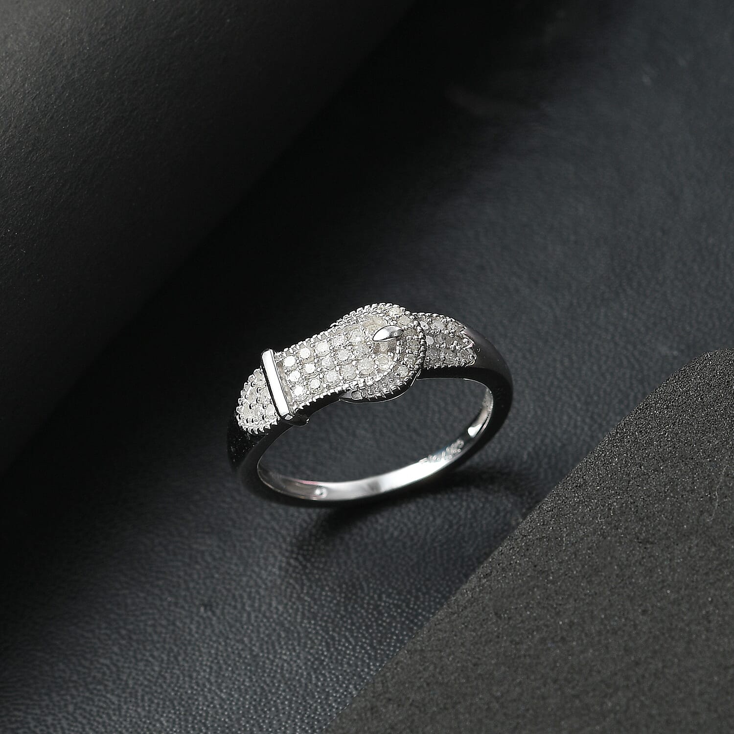 D'Joy Diamond 0.25 ctw Buckle Ring in Rhodium Over Sterling Silver (Size 10.0) 