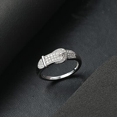 D'Joy Diamond 0.25 ctw Buckle Ring in Rhodium Over Sterling Silver (Size 10.0) 