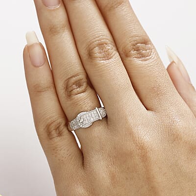 D'Joy Diamond 0.25 ctw Buckle Ring in Rhodium Over Sterling Silver (Size 10.0) 