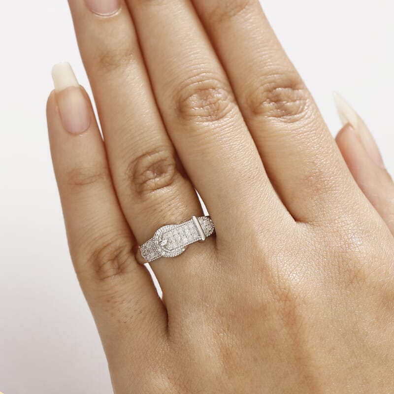 D'Joy Diamond 0.25 ctw Buckle Ring in Rhodium Over Sterling Silver (Size 10.0) 
