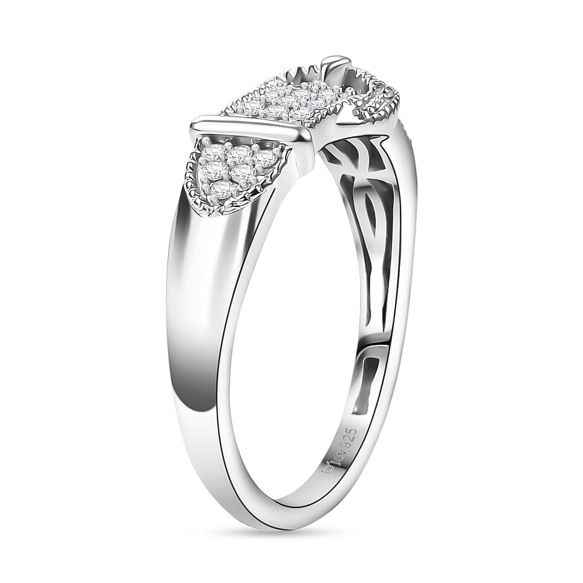 D'Joy Diamond 0.25 ctw Buckle Ring in Rhodium Over Sterling Silver (Size 10.0) 