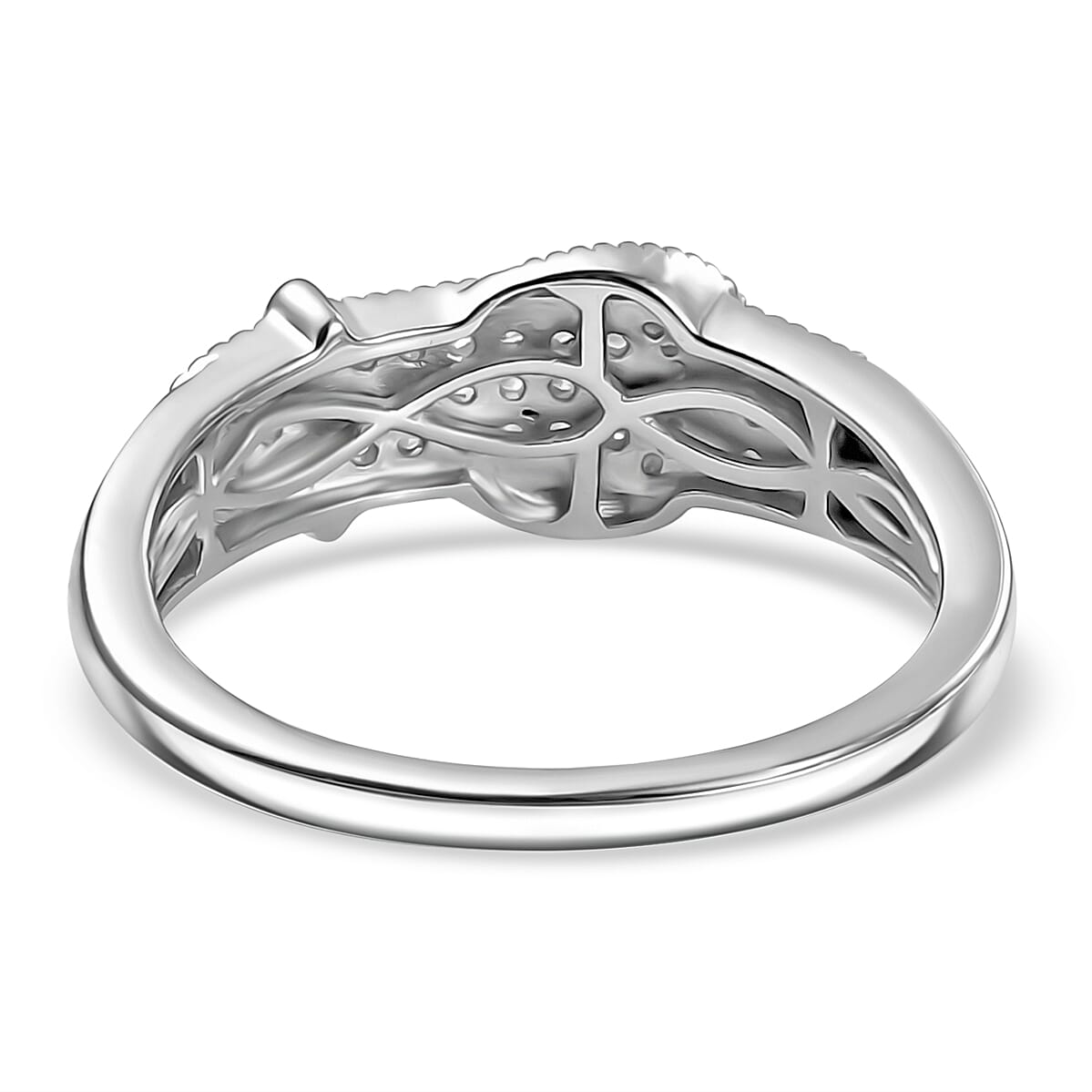 D'Joy Diamond 0.25 ctw Buckle Ring in Rhodium Over Sterling Silver (Size 10.0) 