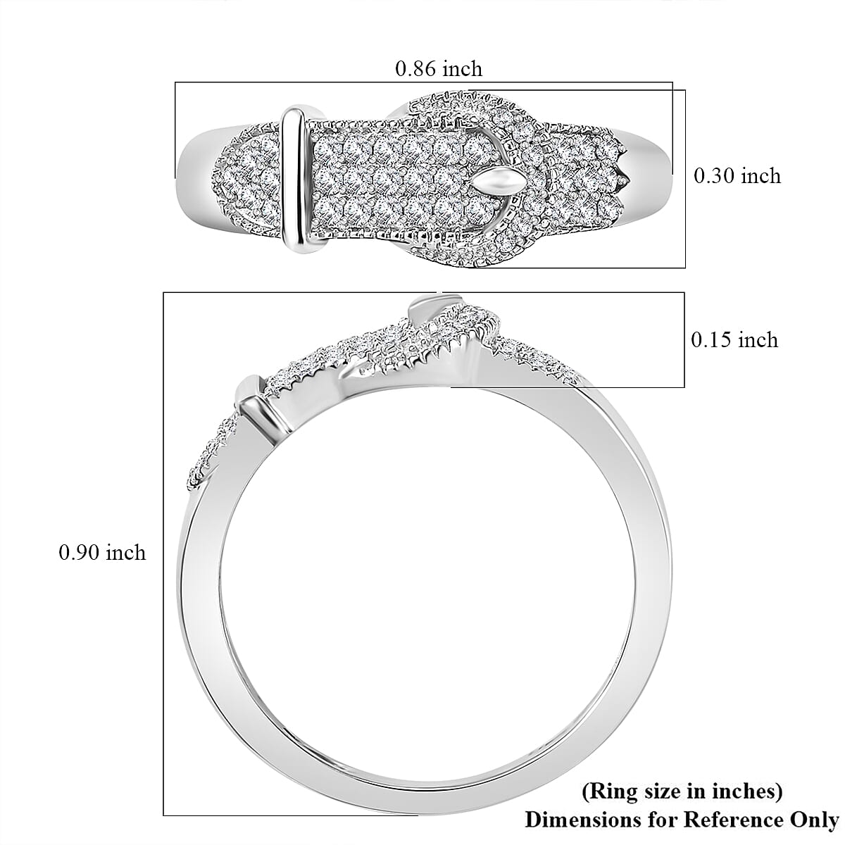 D'Joy Diamond 0.25 ctw Buckle Ring in Rhodium Over Sterling Silver (Size 10.0) 