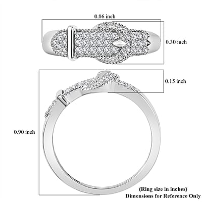 D'Joy Diamond 0.25 ctw Buckle Ring in Rhodium Over Sterling Silver (Size 10.0) 