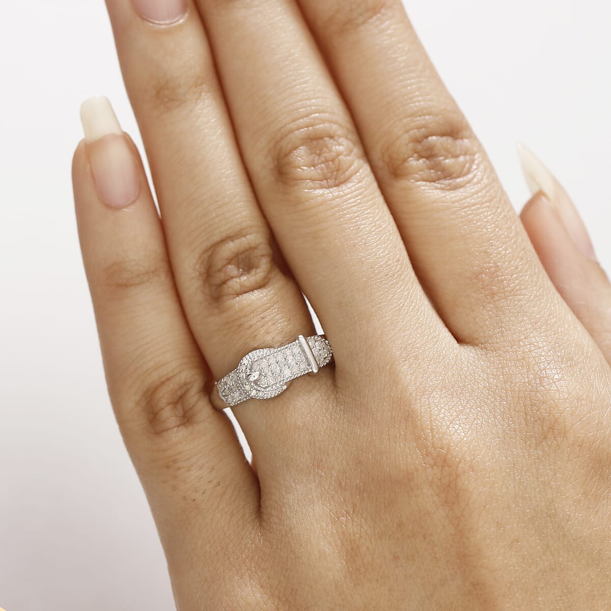 D'Joy Diamond 0.25 ctw Buckle Ring in Rhodium Over Sterling Silver (Size 5.0)  image number 2